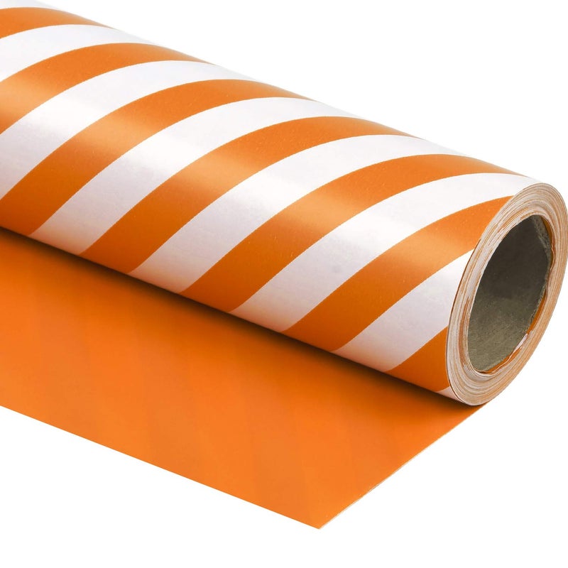 WRAPAHOLIC 30 Inch Reversible Orange Wrapping Paper - Orange and Stripes Wrapping Paper for Birthday, Holiday, Wedding, Baby Shower - 30 inch x 33 feet - Image 1